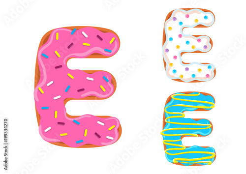 Sweet donut font vector. Letter E