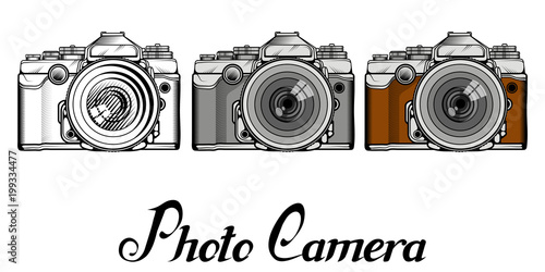 Set of Retro Camera logo. Vintage Photocamera. Photo camera isolated on white background.