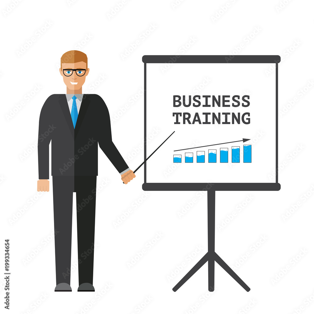 flat design businessman pointing presentation flat design businessman pointing presentation