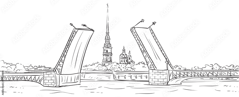 Fototapeta Peter and Paul Fortress. Drawbridge, symbol of Saint Petersburg, Russia.