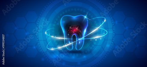 Healthy tooth icon abstract treatment concept on a beautiful blue background