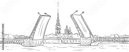 Peter and Paul Fortress. Drawbridge, symbol of Saint Petersburg, Russia.