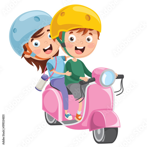 Vector Illustration Of Kid Riding Motorcycle