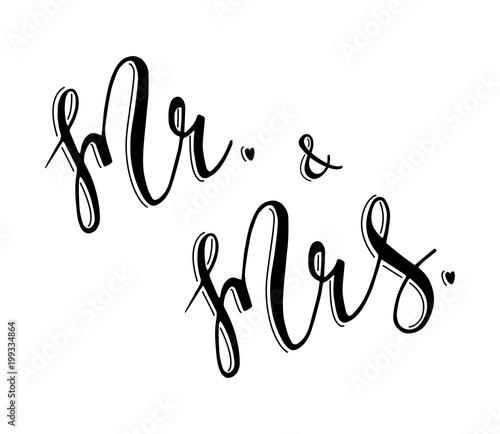 Mr and Mrs sign.  Mister and Missis. Hand drawn lettering vector illustration.