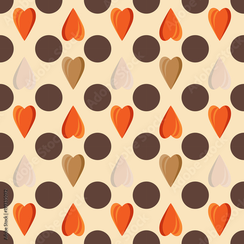 seamless Polka dot and hearts background. Bright texture. Hearts and points.