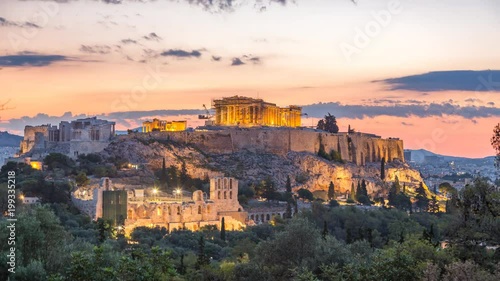 Parthenon, Acropolis of Athens, Greece - Timelapse of summer sunrise