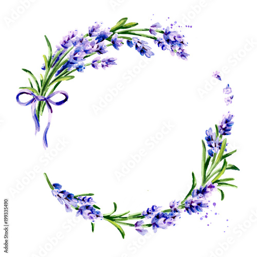 Lavender flower round background. Watercolor hand drawn isolated illustration