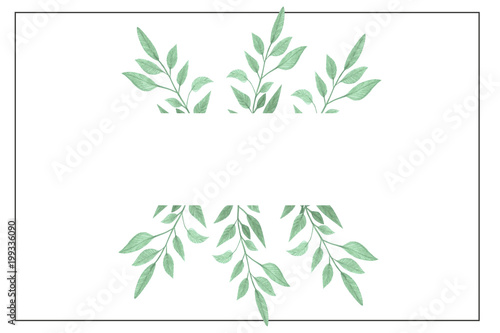 Watercolor hand painted green floral frame for banner  wedding  greeting card.
