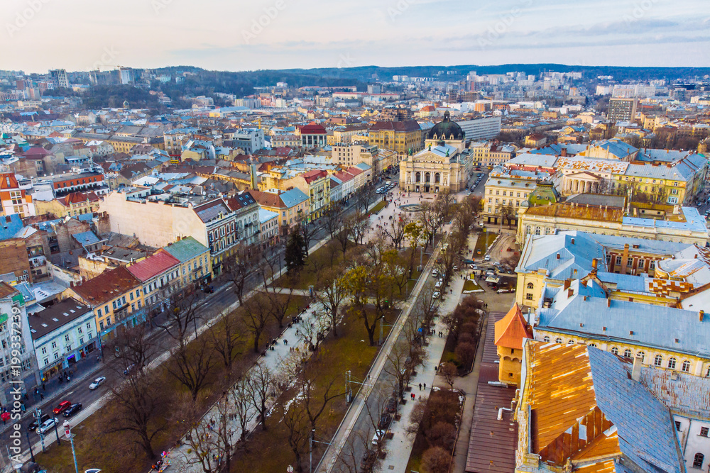 Obraz premium cityscape of old european city. bird's eye view