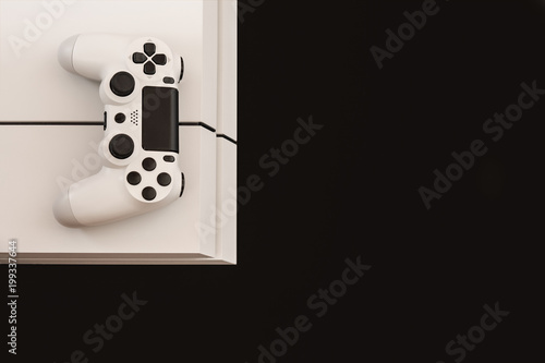 white game console and control panel, video games