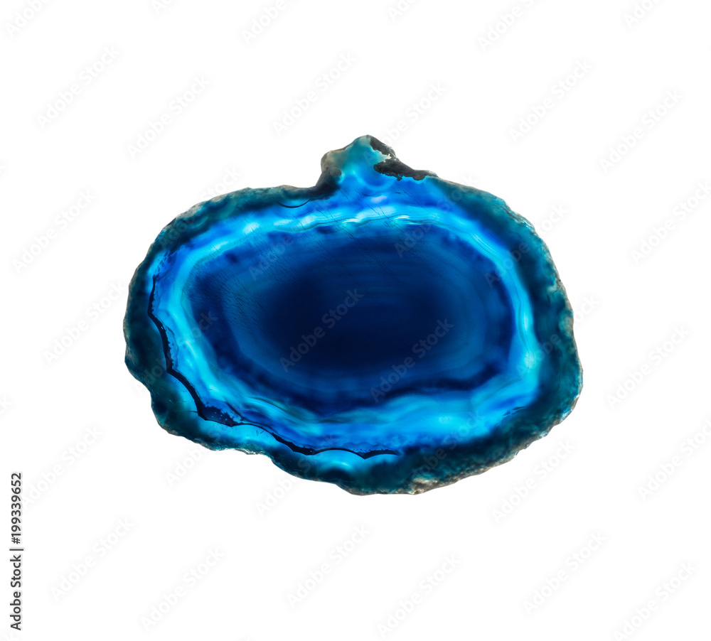 Slice of blue agate crystal on white background Slice of blue agate crystal on white background