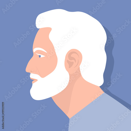 Profile of an elderly man. The face of the pensioner is on the side. Avatar. Vector Flat Illustration