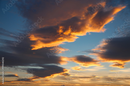 Panorama Sky cloudy sunset background. Wild beauty nature. © Victoria Andreas