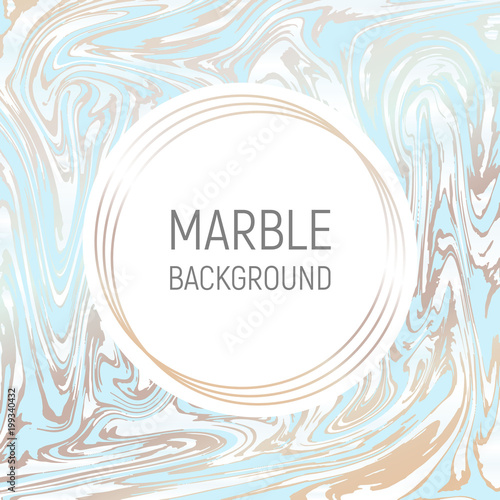 Abstract background, vector marble texture imitation. Marbleized pattern vector. Wedding invitation template with liquid suminagashi ebru ink background. Pastel blue marbling and gold texture effect.