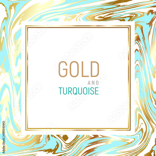 Bright marble paper vector texture imitation, turquoise aqua blue and gold