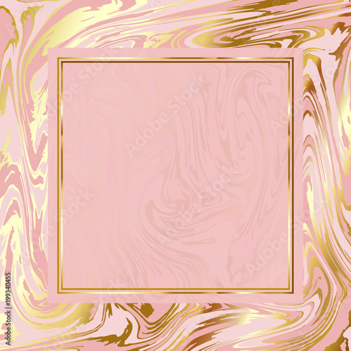 Marble paper vector texture imitation. Pastel pale blush pink and gold background. 