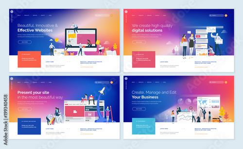 Set of website template designs. Modern vector illustration concepts of web page design for website and mobile website development. Easy to edit and customize.