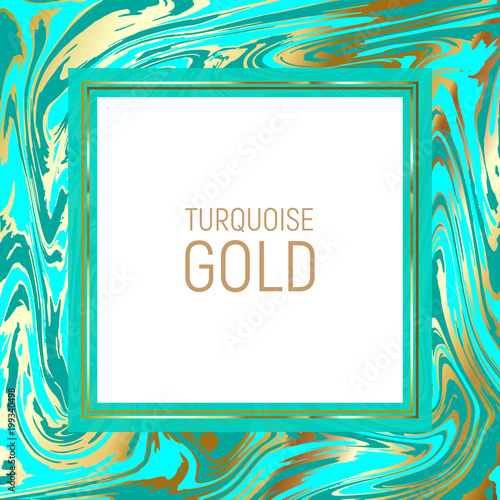 Bright green marble paper vector texture imitation.  Turquoise marble with golden streaks. Malachite background. 