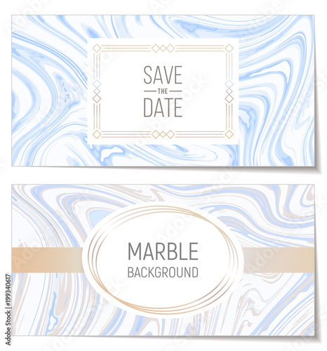 Wedding invitations with Marble paper texture imitation, suminagashi ink stains background