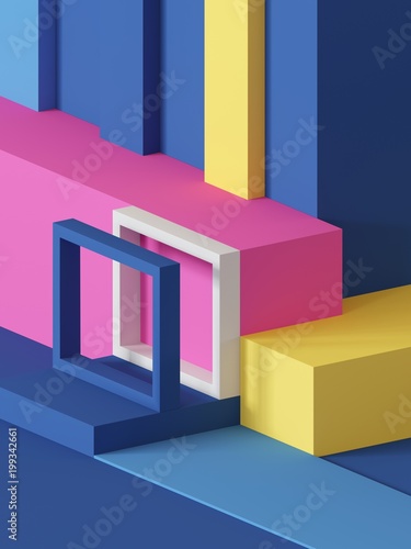 3d render, abstract geometric background, primitive shapes, toys, cube, colorful rectangular blocks