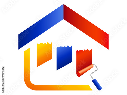 Malerbetrieb Logo - Haus, Farbrolle und Farbstreifen