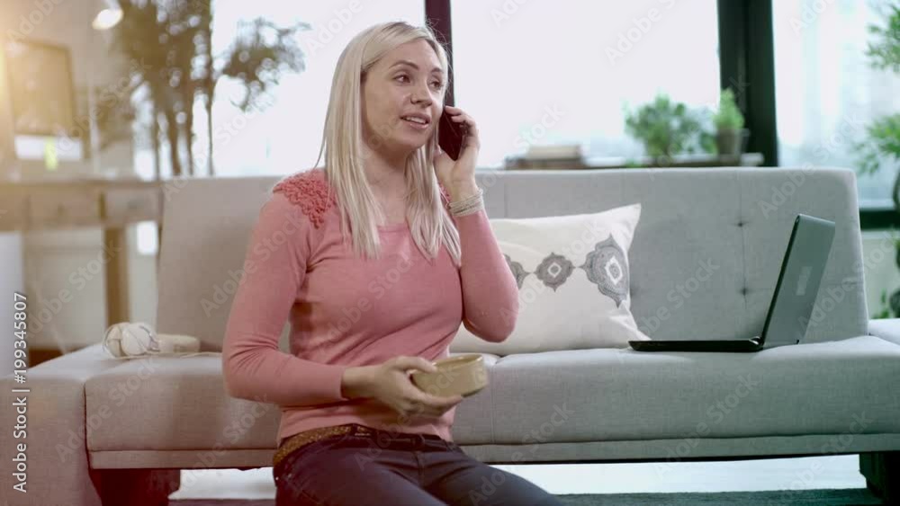 Woman working from home with pet cat Woman working from home with pet cat