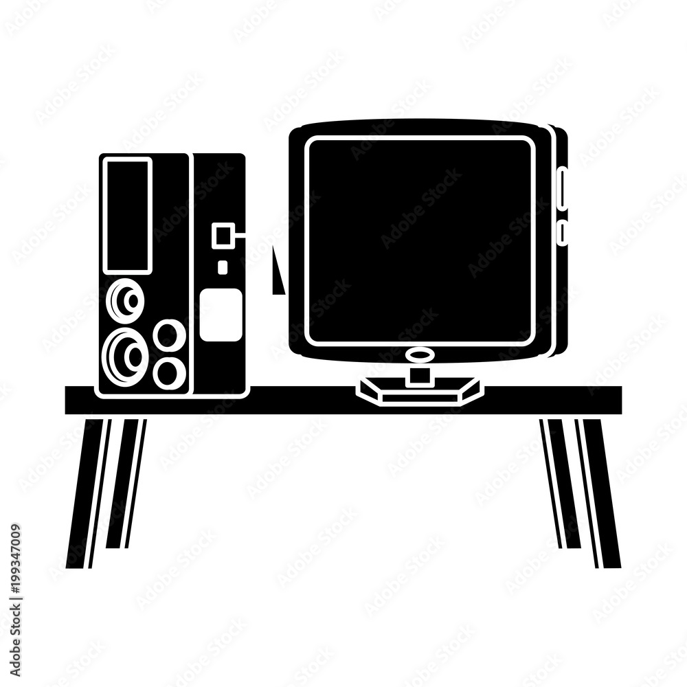 desk with videogame connected to computer over white background, vector illustration desk with videogame connected to computer over white background, vector illustration