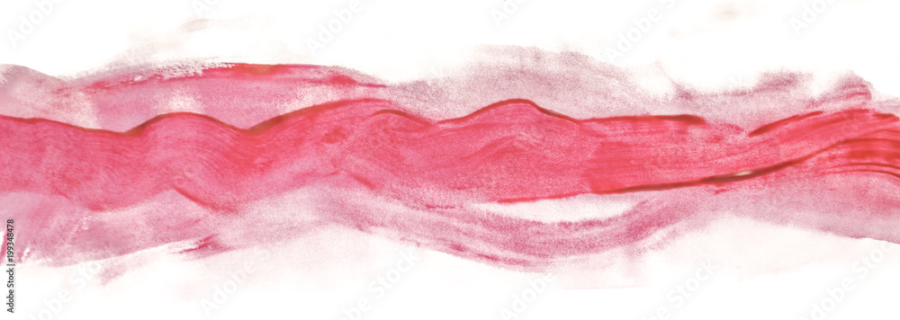 red watercolor strip with uneven edges abstract on white background