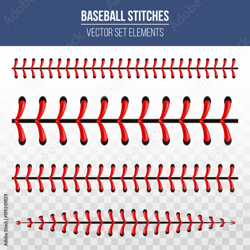 Creative vector illustration of sports baseball ball stitches, red lace seam isolated on transparent background. Art design thread decoration. Abstract concept graphic element