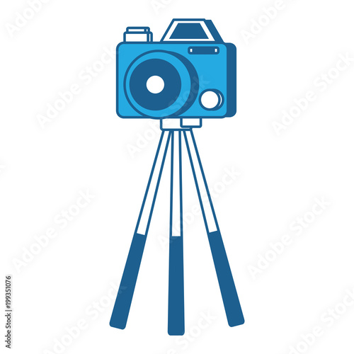 tripod with photographic camera over white background, blue shading design. vector illustration