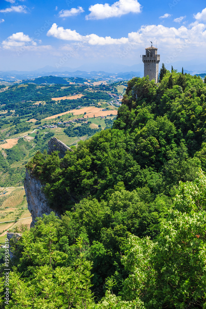 Summer photo of San Marino third tower: Torre del Montale.