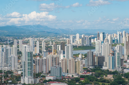 modern skyline of downtown Panama City - skyscraper building aerial -