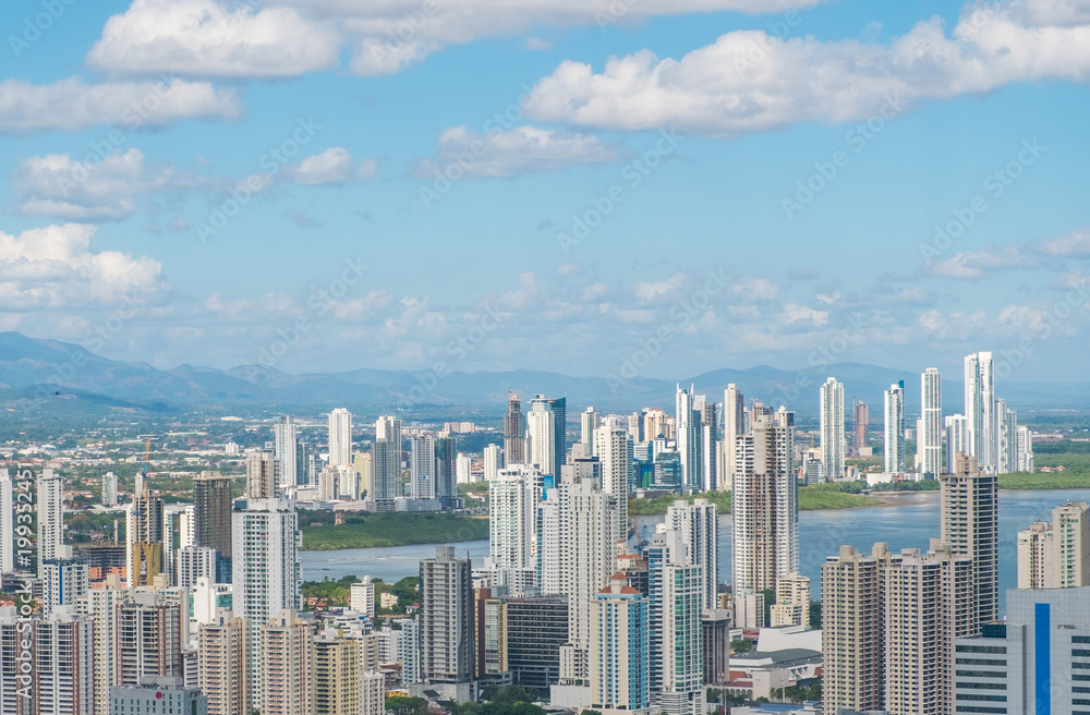 skyscraper buildings aerial - modern cityscape skyline of Panama City -