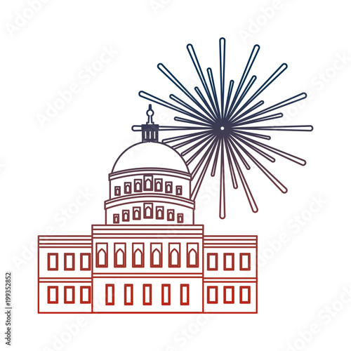american parliament building with fireworks vector illustration design