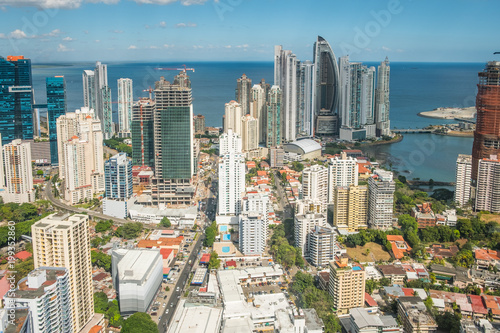 skyscraper buildings aerial - modern cityscape skyline of Panama City -