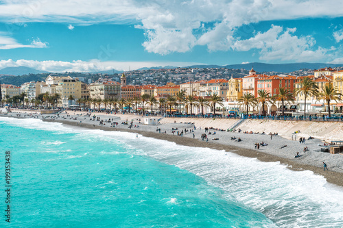 Fototapeta Naklejka Na Ścianę i Meble -  Nice city Promenade Anglais French riviera Mediterranean sea