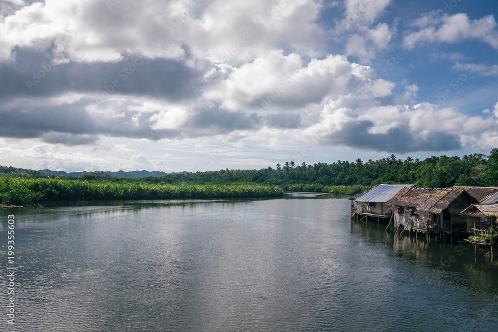 Lanscape with typical houses in Siargao Island, Philippines