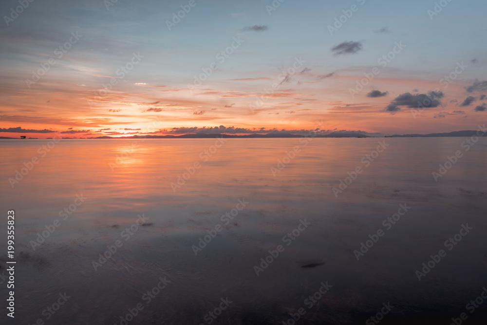 Beautiful sunset at El Carmen on the island of Siargao, Philippines