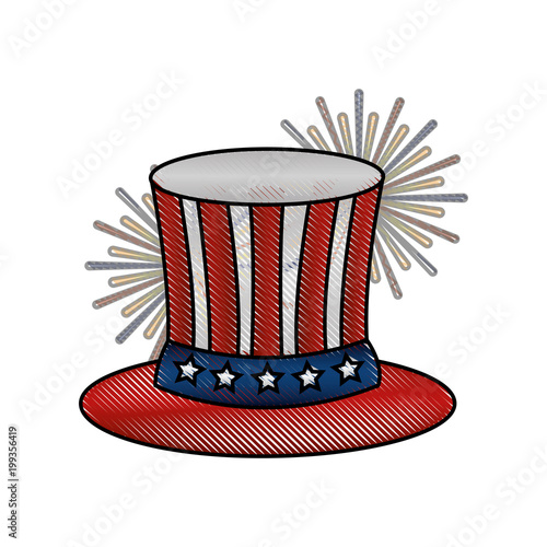 uncle sam top hat with flag united states usa fireworks vector illustration drawing