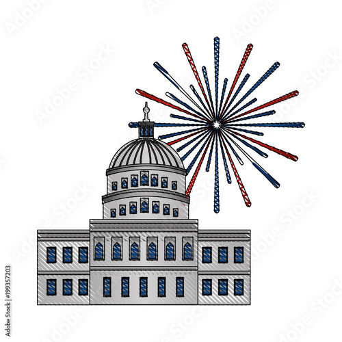 united states capitol building in washington fireworks vector illustration drawing