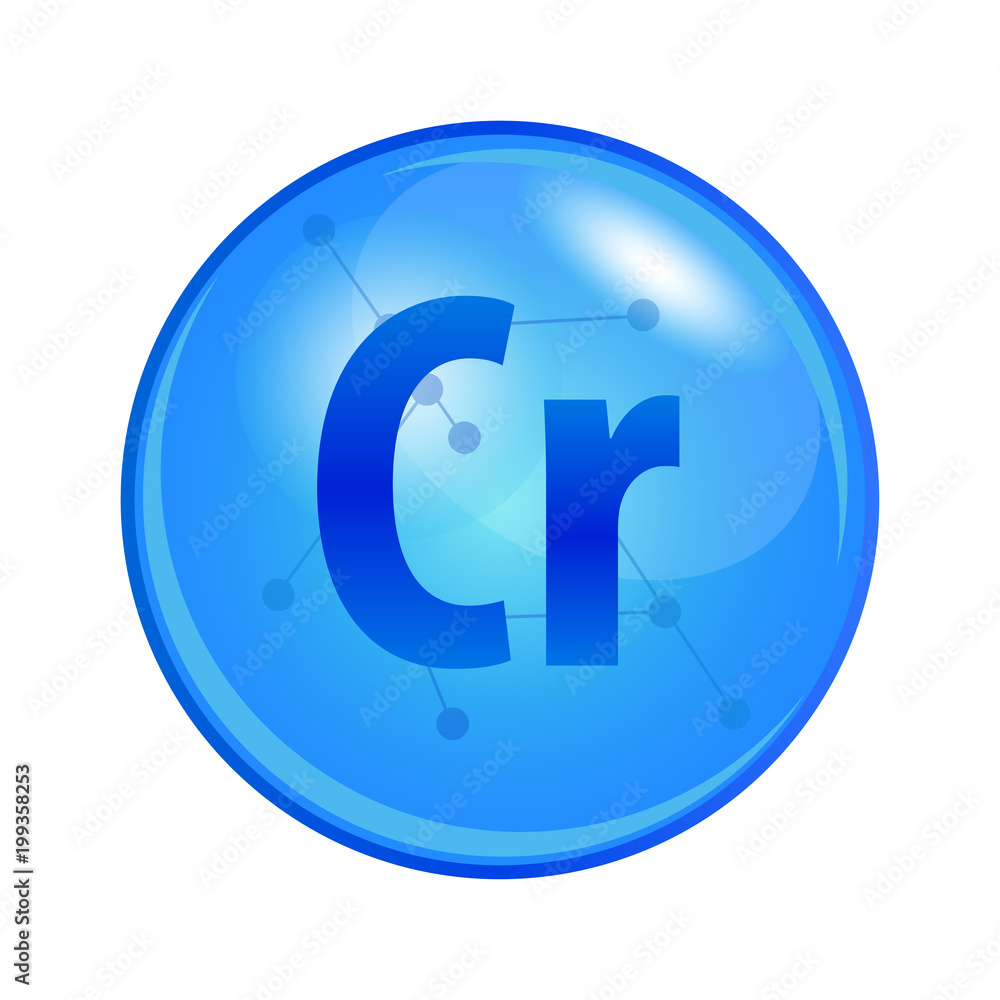 Mineral Chrome capsule. Vector icon for health. Blue shining vitamin pill. Mineral Chrome capsule. Vector icon for health. Blue shining vitamin pill.