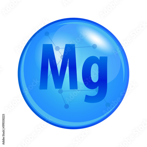 Mineral Magnesium capsule. Vector icon for health. Blue shining vitamin pill.