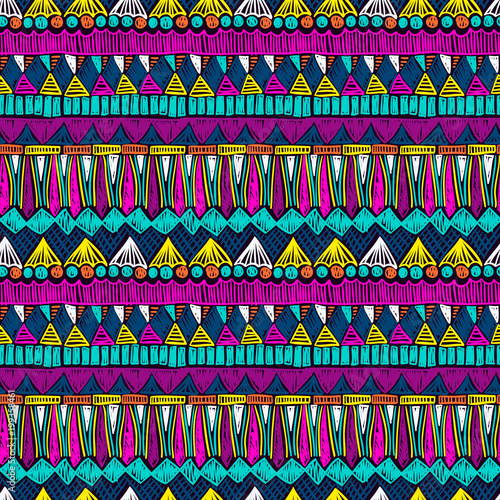 Sketch strokes pattern. Retro doodles ornament. Hand drawn effect illustration. Geometric colorful. Seamless texture for fashion fabric design, interior elements, wallpapers and printed products.