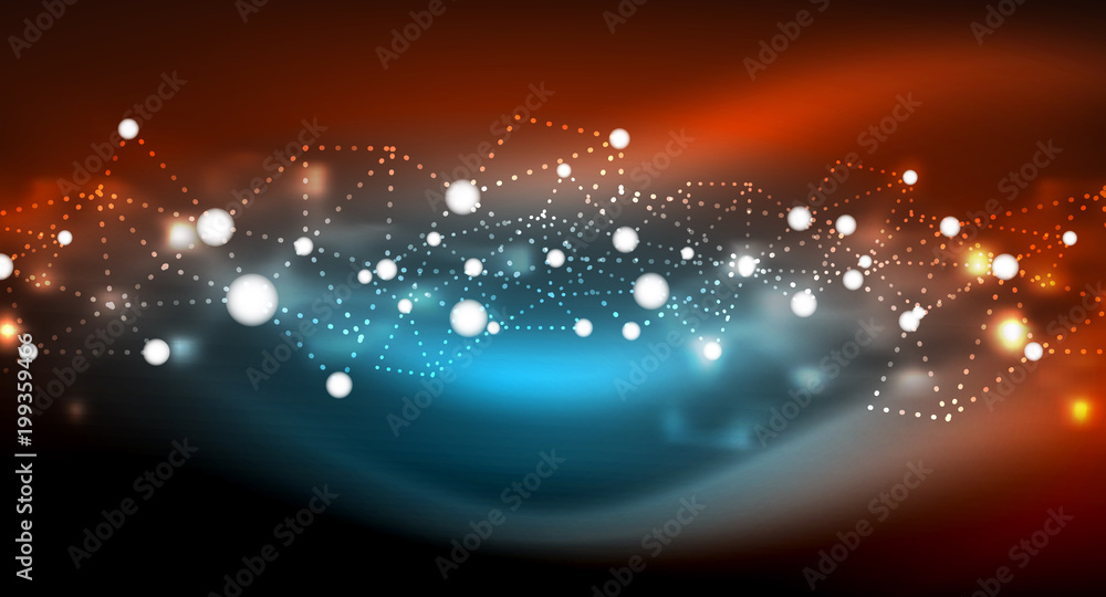Obraz premium Shiny stars, neon glowing digital connected light dots