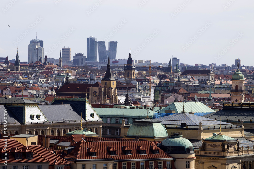 Spring Prague City with with its Towers and Bridges in the sunny Day, Czech Republic