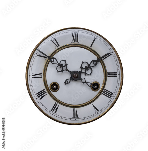 Vintage clock dial on a white background.