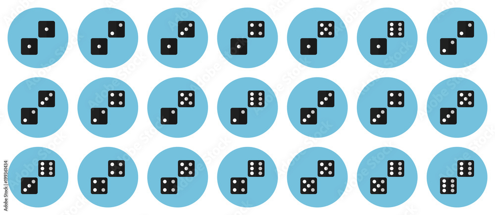 Pairs of black dices vector flat icon set Pairs of black dices vector flat icon set