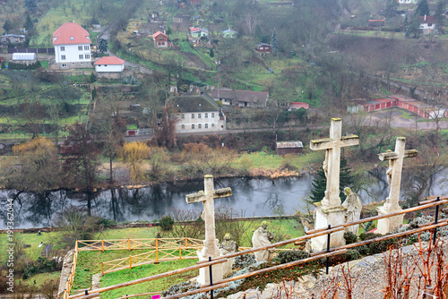 Aerial view of the Thaya river bank. Znojmo, Czech Republic. photo