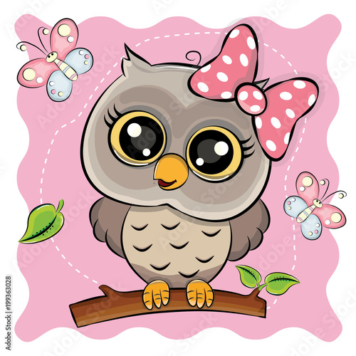 owl with butterflies