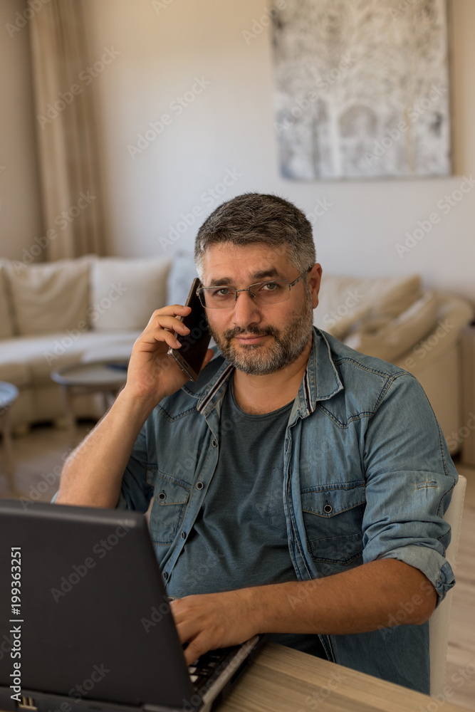 Home office concept. Freelancer working online from home office. Home office concept. Freelancer working online from home office.